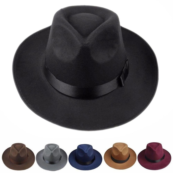 Visirhat Herre og Dame Top Hat Hard Filt Bred Skygge Efterårsblå Retro Hat Filt Hat Jazz Hat Blue