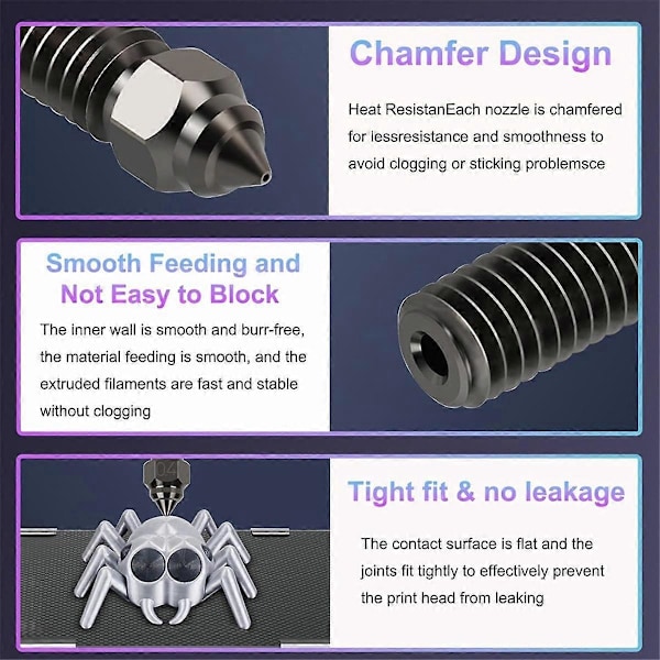 5 kpl 0,4 mm kovettun teräksen suuttimet Extruder Hot End -suuttimet K1, K1 Max, Ender3 V3 KE, -, -10