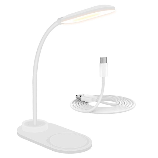 Dimbar LED Skrivebordslampe med Trådløs Lader, Trådløs Lading Skrivebordslampe Fleksibel Rotasjon Trykk C