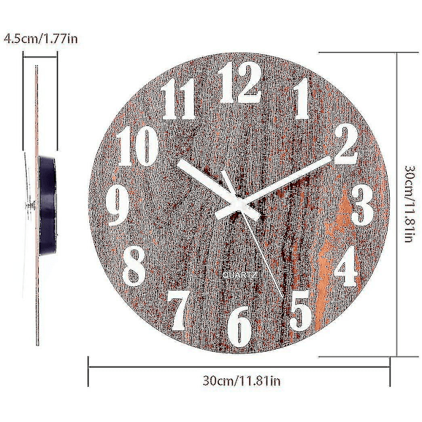 Lysende vægur, moderne dekorativt lydløst vægur, stor urskive med 30 cm