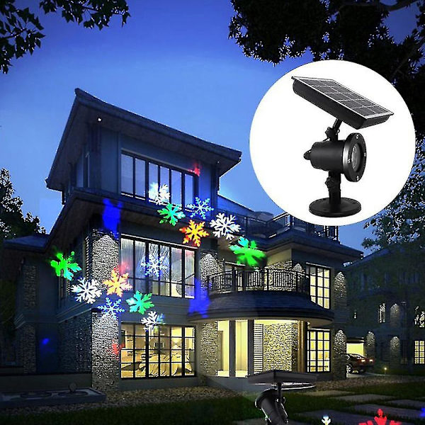 Solcelledrevet LED-laserprojektor Bevægelig snefnug Diskoteklys Vandtæt Jul Scene Lys Udendørs Have
