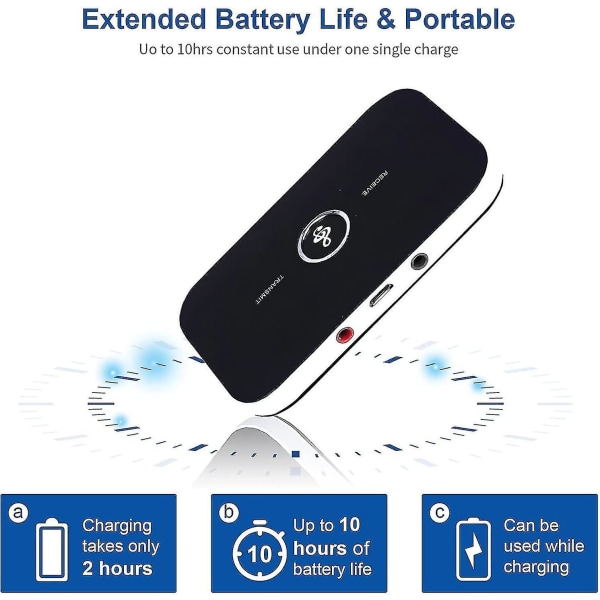 Bluetooth 5.0-sändarmottagare, 2-i-1 trådlös bärbar stereoljudadaptermottagare med Rca/3,5 mm Aux-kompatibelt HD-ljud med låg latens