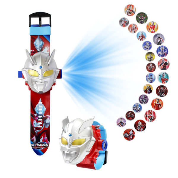 Ultraman Clock Projection Watch med projektorfunktion Cartoon Flip Toy Watch – 24 diasspil Gule øjne