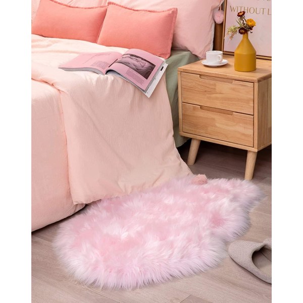Faux fåreskindstæppe i bedste kvalitet med uregelmæssigt område til soveværelse, stue, børneværelse Pink