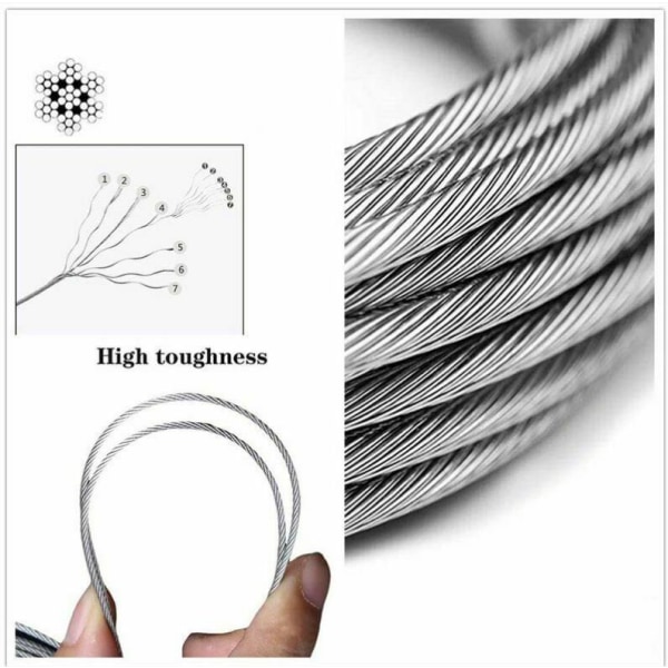 Rostfritt stål hängande rep rostfritt stål rep utomhus kläder rep utomhus metall rep utomhus kläder rep (30m)