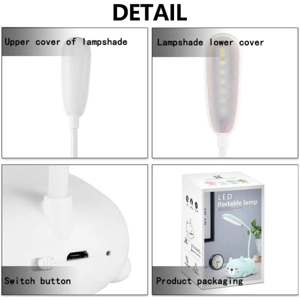 LED bordlampe til børn Trådløs opladning Øjenbeskyttelseslampe USB genopladelig bordlampe (hvid)