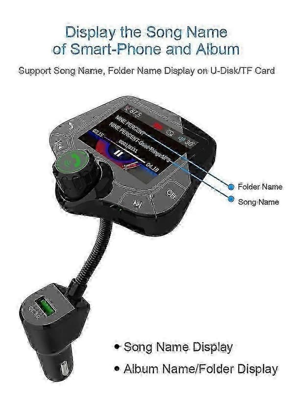 DAB/DAB+ Adapter med USB-opladning, Bluetooth og 2 digitale radiodisplay