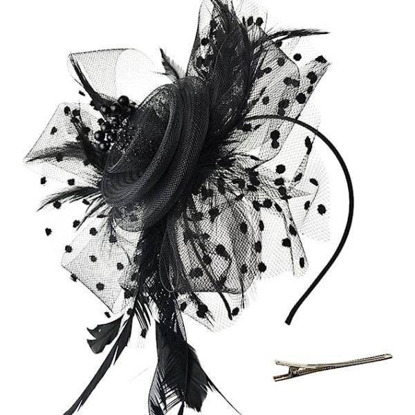 Hat Feather Wedding Ladies Day pannebånd og klips Cocktail Tea Party Hats Girls and Ladies Black