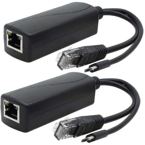 2-pak Gigabit Poe-jakaja, 48v - 5v 2.4a Micro Usb Ethernet-sovitin, toimii Raspberry Pi 3b+, IP-kameran ja muiden kanssa