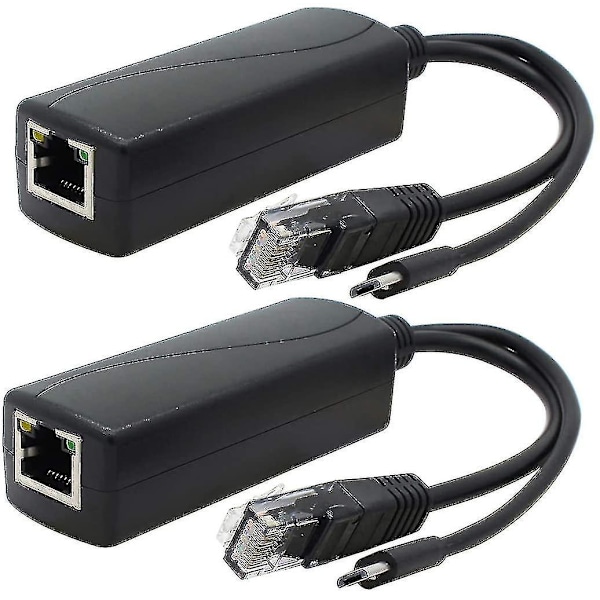 2-pak Gigabit Poe Splitter, 48v Til 5v 2.4a Micro Usb Ethernet Adapter, Fungerer Med Raspberry Pi 3b+, Ip Kamera Og Mere