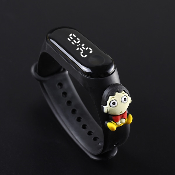 Barnklocka-tecknad armband, elektronisk vattentät watch (svart)