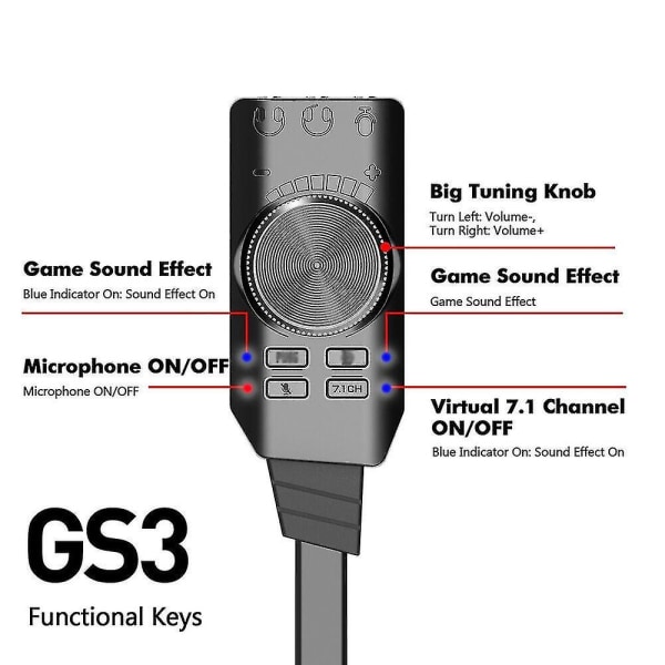 Gs3 Usb eksternt lydkort Virtuelt 7.1 kanals adapterstik til pc bærbar Ps5