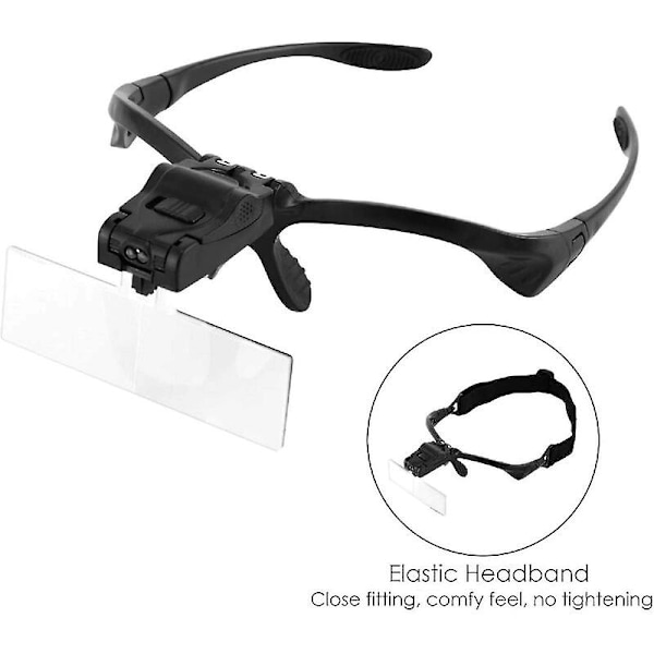 Hodebånd forstørrelsesglass med LED-lys, håndfri lesebrilleholder forstørrelsesbriller med 5 avtakbare linser for lesing, smykker, se på en