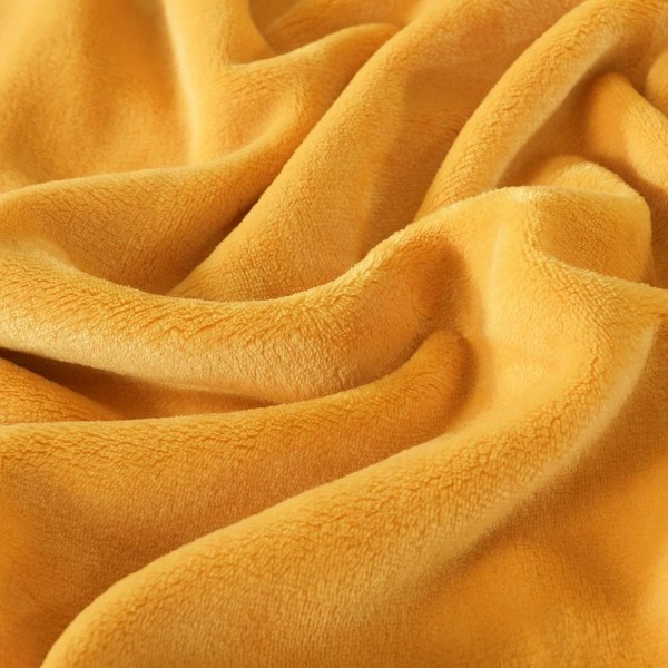 Flanell-teppe - mykt koselig varmt teppe med Pompom-frynser til sofaseng Sofastol, 100x150 cm, (gul)