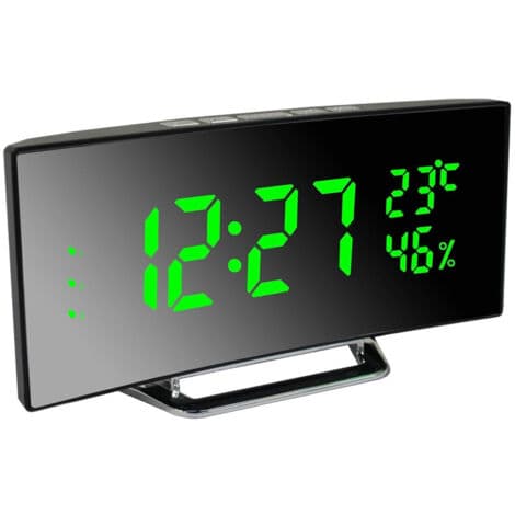 Digital väckarklocka med datumvisning, termometer, spegeldisplay