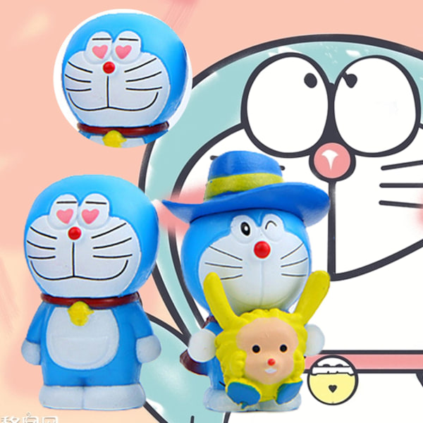 8-pack Söt Statymodell Leksak Rolig Multifunktionell Cartoon Doraemon Actionfigur för Dekoration