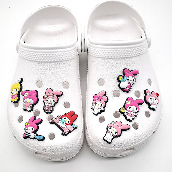 10-pack söta Sanrio My Melody Anime Cartoon Crocs Charms Jibbitz Clog Sandaler Dekoration Skotillbehör Barn Tonåringar Vuxna Flickor Kvinnor Festgåva