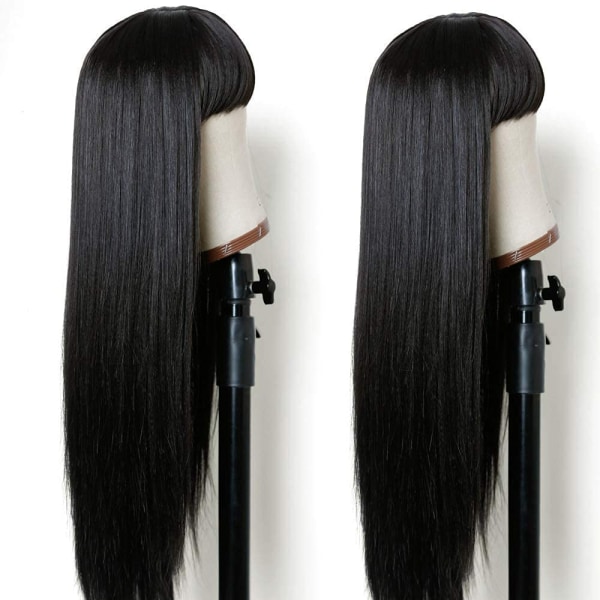 Lång rak peruk naturlig svart peruk med lugg cosplay 24 tum YIY9.27 SMCS.9.27