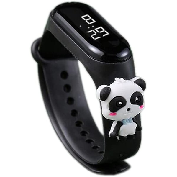 Barnklocka-tecknad armband, elektronisk vattentät watch (svart panda)
