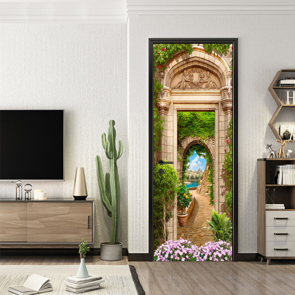 3D-landskapsserien dekorativ klistermärke Självhäftande dörrklistermärke Väggmålning sovrumsdekor