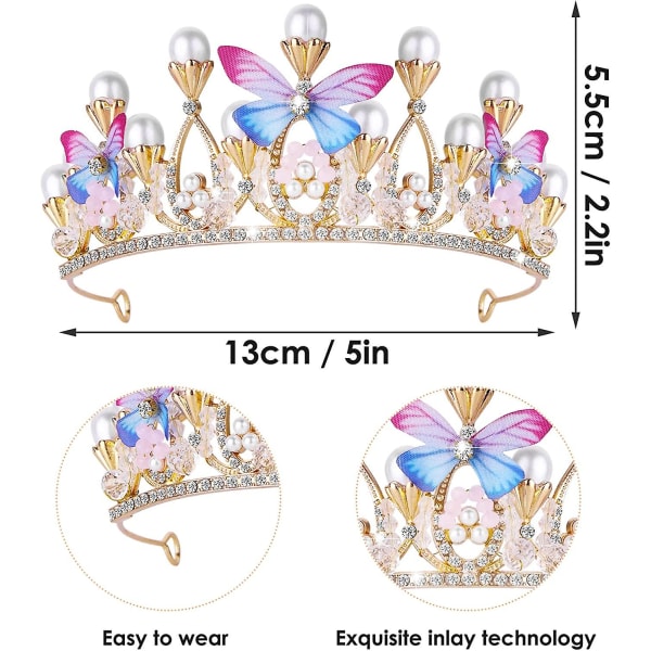Princess S tytöille, Crystal Pearl Princess Crown, Butterfly-pääpanta Cosplay-lahja