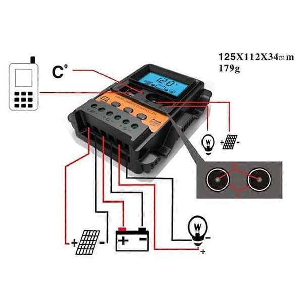 Solarladdningsregulator 12V24V Solpanel Batteriladdningsregulator Auto 2 USB LCD-skärm Last