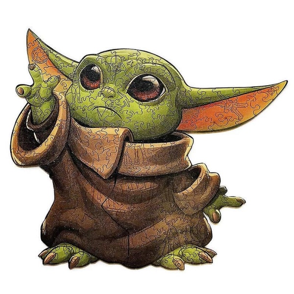 Naturlig tre Baby Yoda puslespill barn barn leketøy gave uregelmessig trepuslespill -sz.13470