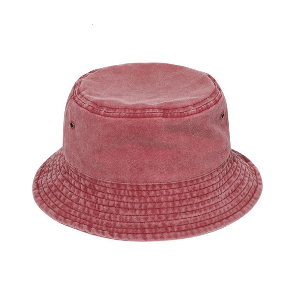 Vintage Cotton Bucket Hat Vasket Retro Utendørs Fiske Solhatt-Rødvin