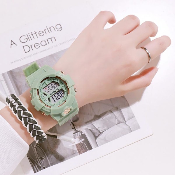 Enkelt elektronisk ur til mænd og kvinder, matcha grøn 1 stk