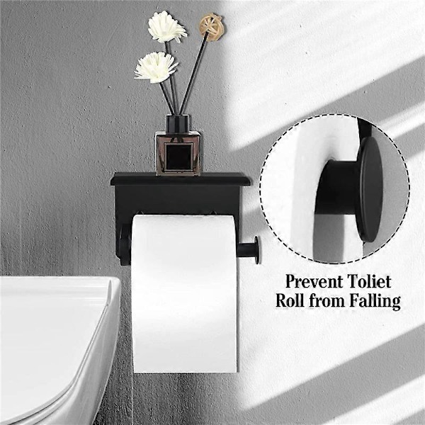 Toiletpapirholder, Sort Toiletpapirholder Selvklæbende Toiletpapirholder Vægmontering, Badeværelse Toil