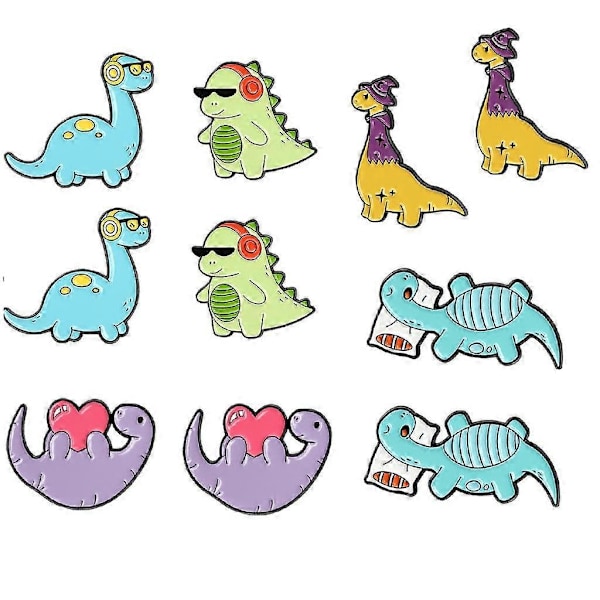 2x 5st Dinosaurie Emaljnålar Emaljnålset Tecknade Märken för Kläder Hatt