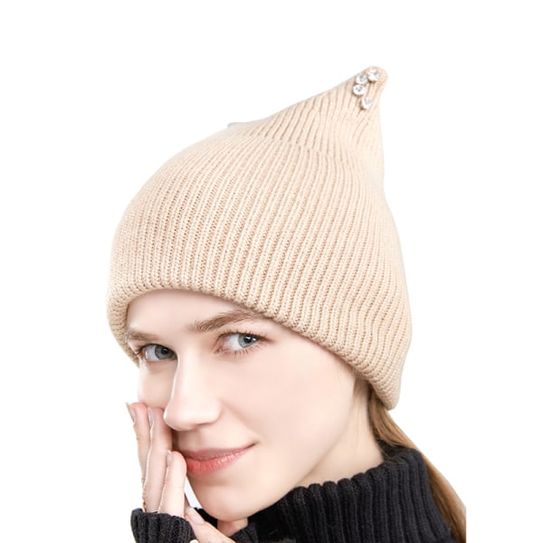 Udendørs kuldesikker og varm ensfarvet strikket hue beanie hue, beige