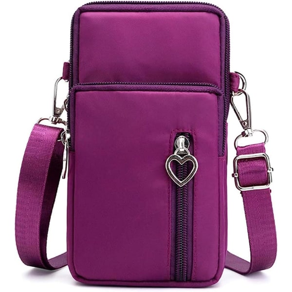 Crossbody Mobile Wallet Nylon Olkalaukku Kävelylompakko Ranneke Sport Käsivarsinauha (violetti)