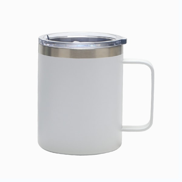 Kaffemugg i rostfritt stål med handtag, 12 oz dubbel vakuummugg med lock Resevänlig (vit, 1 st)