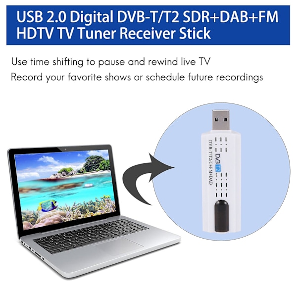 USB 2.0 Digitaalinen DVB-T/T2 SDR+DAB+FM HDTV TV-viritinvastaanotintikku