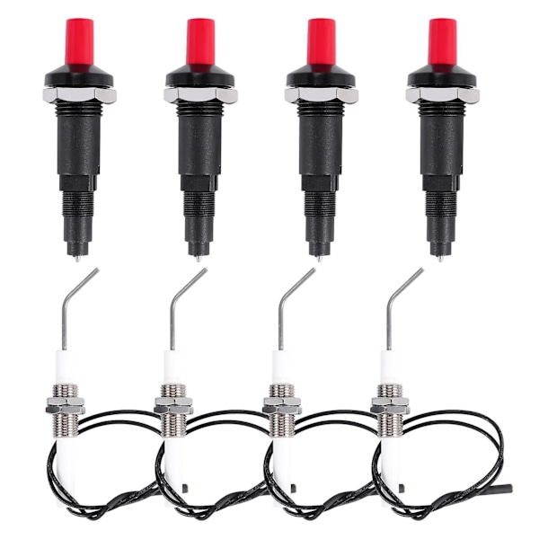 4 kpl Propane Push-Type Piezo-sytytinpaketti, jossa on kierteinen keraaminen elektrodi sytytystulppajohto 30 cm
