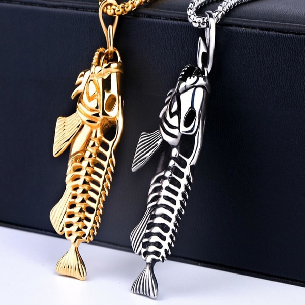 Fishbone hänge mode smycken personlighet hänge Cool mäns halsband golden