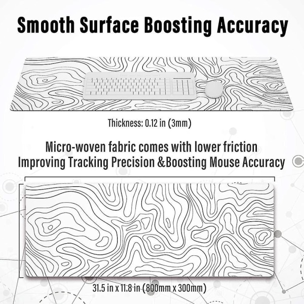 Suuri pelihiirimatto ommelluilla reunoilla, minimalistinen topografinen kartta-alusta, laajennettu Xl-hiirimatto liukumattomalla pohjalla, viileä pöytäalusta näppäimistölle