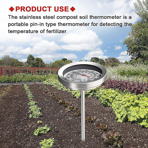 Kompostjord Termometer med Lang Stang - Hurtig Respons Rustfrit Stål 20 Tommer - Måleprobe - Fahrenheit og Celsius