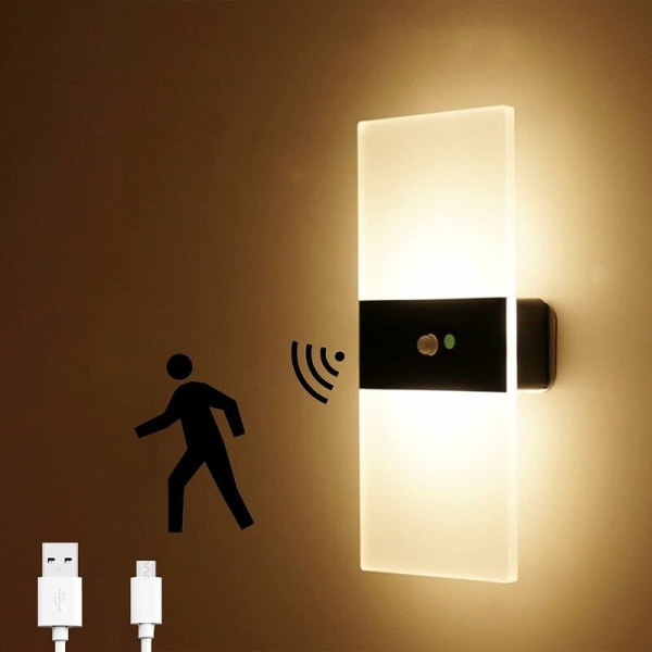 LED-sensor-væglampe, USB-genopladelig, batteridrevet trådløs LED-væglampe med bevægelsessensor, indendørs væglampe automatisk tænd/sluk Yixiang