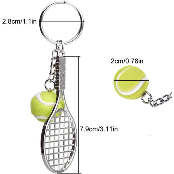 Nøkkelring Metall Tennisracket Nøkkelring Nøkkelring Tennisball 2 Stk