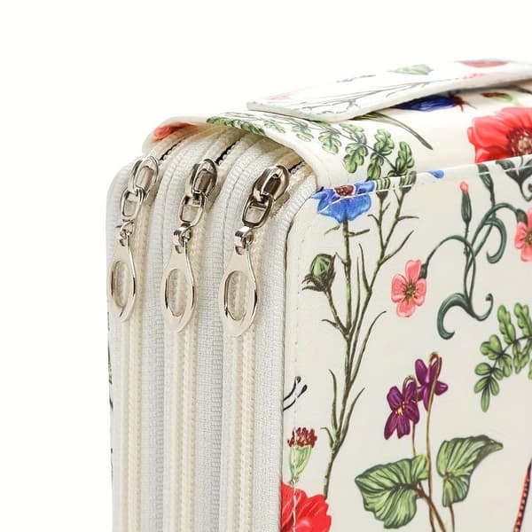 Brush Storage Case, 124 Slots, Large Capacity, Three-Layer Zippered Storage, White.