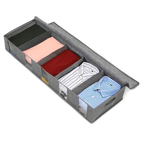 Non-woven opbevaringspose til seng, støvtæt og fugtsikker, foldbar 97×33×15cm, grå, 2 stk.