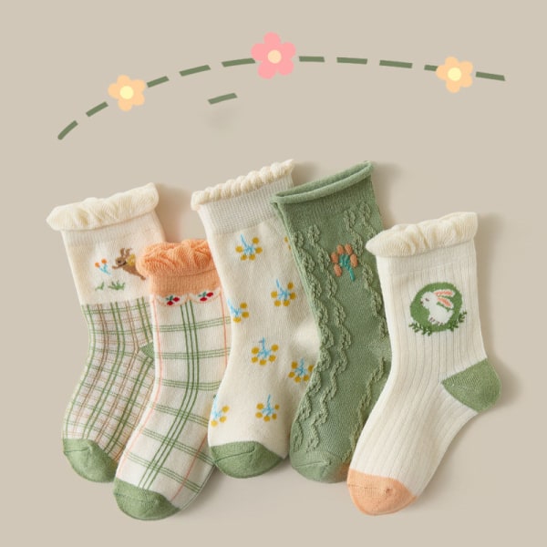 2023 Colorful Stockings for Girls and Kids 5-Pack Autumn Cartoon Cute Cotton Socks Baby Socks 1-3 Years Old