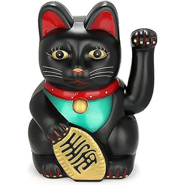 Monkey King Feng Shui Lucky Cats Lucky Beckoning Viftande Wealth Cat Maneki Neko 6" Tall Black,guld