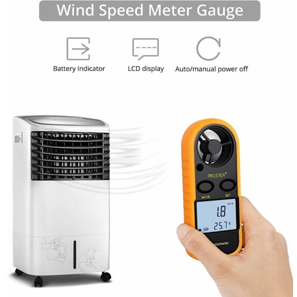 LCD Digital Anemometer Vindhastighetsindikator Luftflödeshastighetsmätare Termometer med bakgrundsbelysning