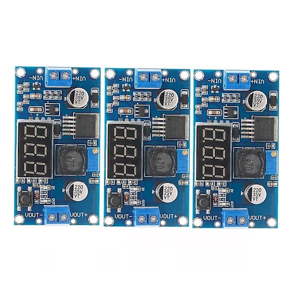 3 stk. LM2596 DC- Justerbar Step-Down Konverter Spenningsregulator LED Display Voltmeter 4.0-40V til 1