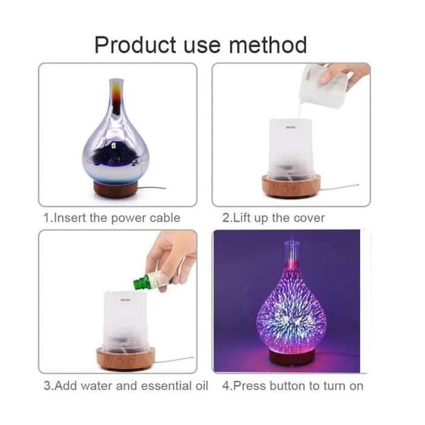 3D Eterisk Olje Diffuser, 100 ML Ultralyd Luftfukter for Frisk Aromaterapi Tåke