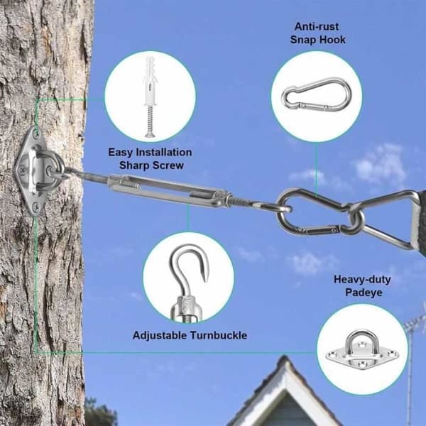 Hårdvarukit för solsegel - för installation av rektangulära och triangulära solsegel för uteplatser