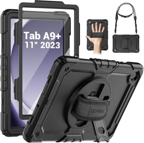 Fodral för Galaxy Tab A9 Plus - SEYMAC - 2023 - 360° Roterbart Stöd - Justerbar Handrem - Pennfack